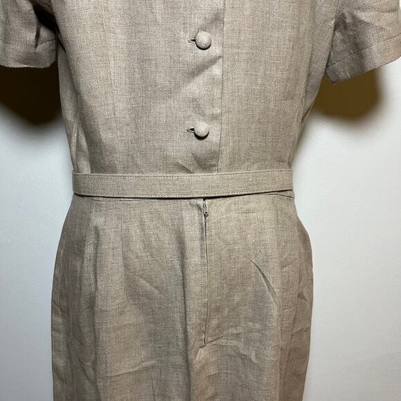 Vintage‎ Maggy London 100% Linen Maxi Dress Beige Size 10 Belt 80s 90s Business - Picture 13 of 15